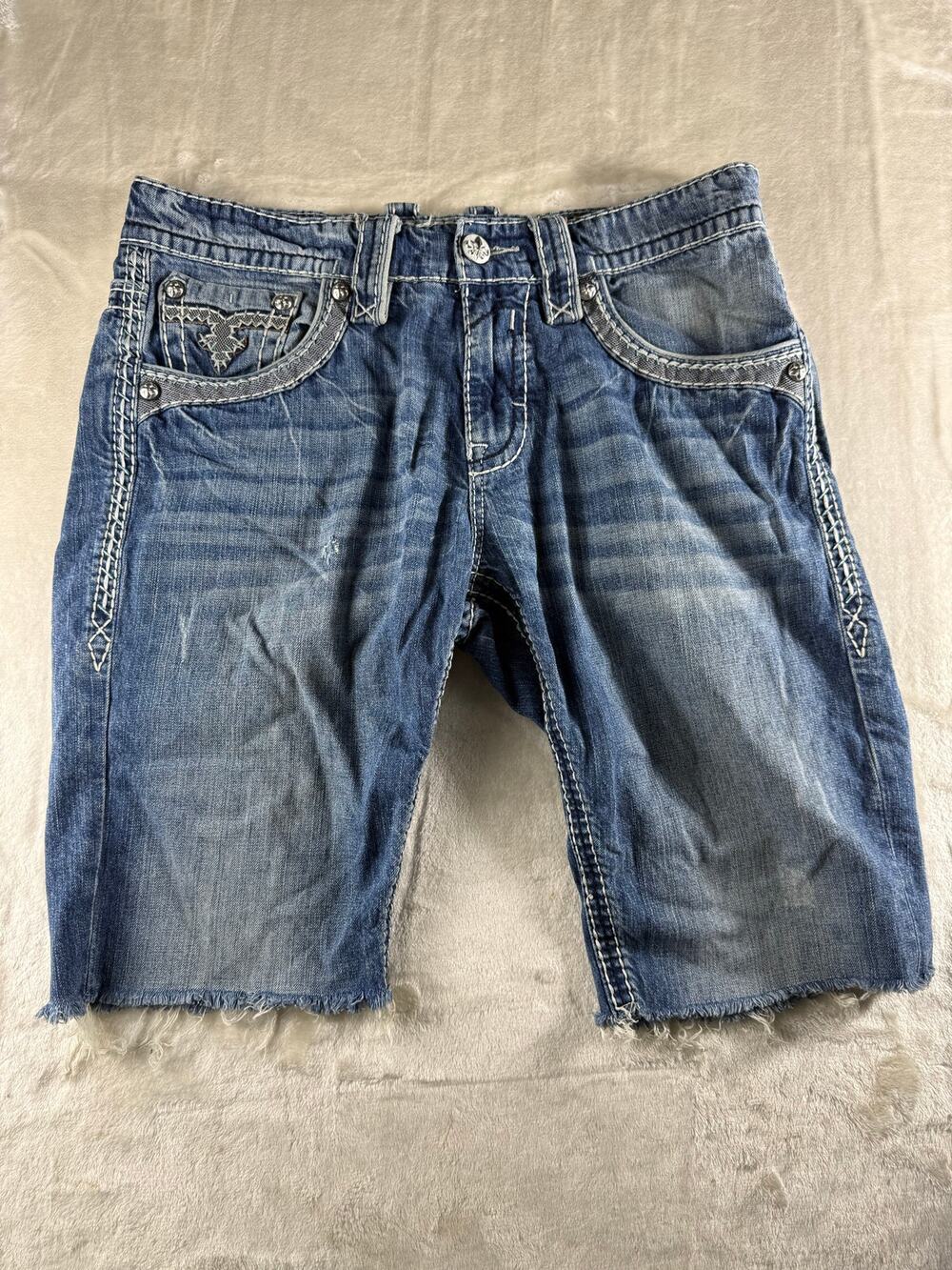 Rock Revival Cut Off Denim Jean Shorts Men's Size 34 Distressed
